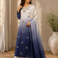 Shamoze silk in ivory & navy: original front model photograph