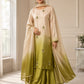 Shamoze silk in ivory & olive: original front model photograph