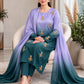 Shamoze silk in lilac & deep teal: original front model photograph