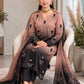 Shamoze silk in peach & black: original front model photograph
