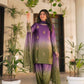 Shamoze silk in purple & olive: original front model photograph