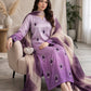 Original model photograph of lilac tie-and-dye Shamoze silk suit