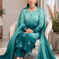 Original model photograph of teal Shamoze silk suit with coordinated dupatta
