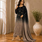 Original model photograph of black and stone tie-and-dye Shamoze silk suit
