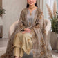 Shamoze silk in stone & champagne floral: original front model photograph