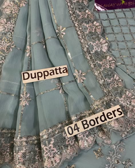 Actual chiffon wedding dupatta and four embroidered borders