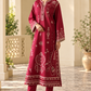 Zoha Berry two-piece unstitched Airjet Dhanak suit: shallow front three-quarter model view showing the ivory shirt embroidery and neckline